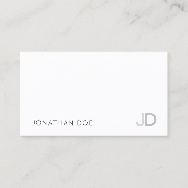Professional Elegant Modern Monogram White Plain Business Card (Front)