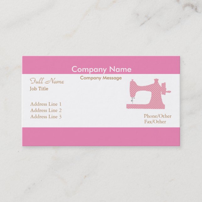 Professional Elegant Modern Pink Sewing Machine Business Card (Front)
