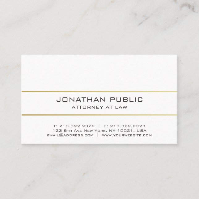Professional Elegant Modern Plain Gold Attorney Business Card (Front)