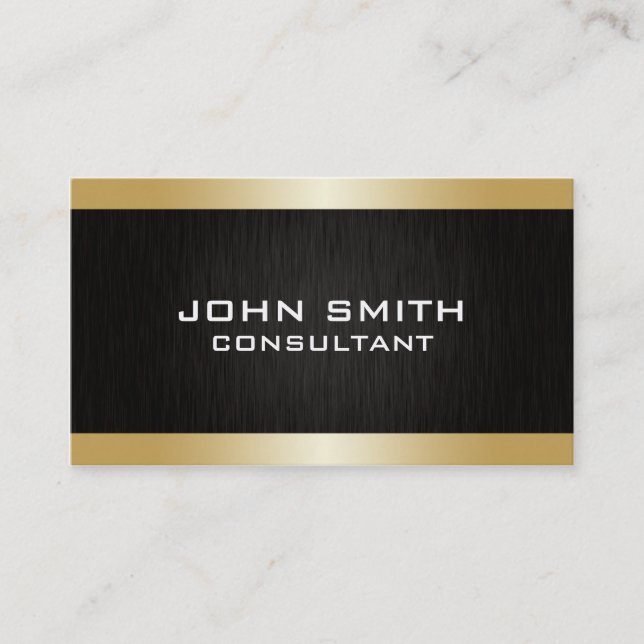 Professional Elegant Modern Plain Gold Black Metal Business Card (Front)