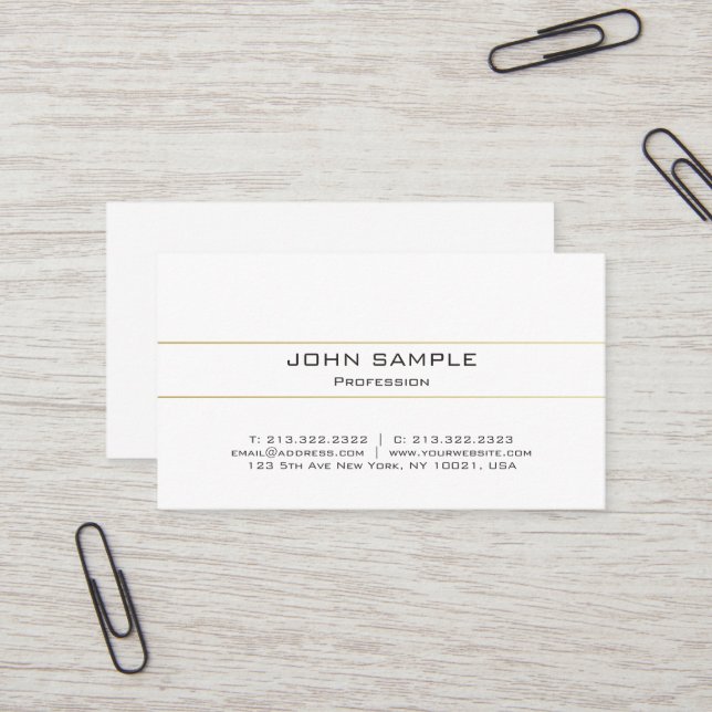 Professional Elegant Modern Plain Gold White Business Card (Front/Back In Situ)