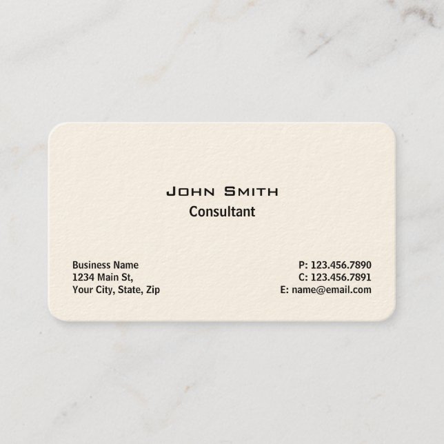 Professional Elegant Modern Plain Simple Cream Business Card (Front)