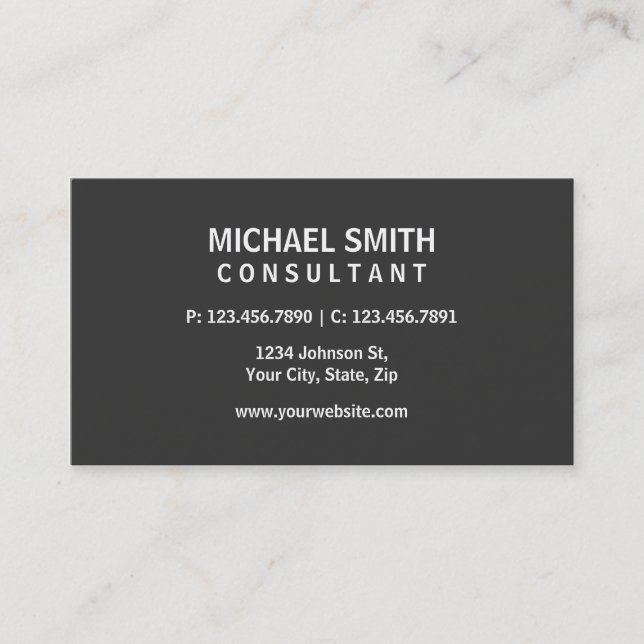 Professional Elegant Modern Plain Simple Grey Business Card (Front)