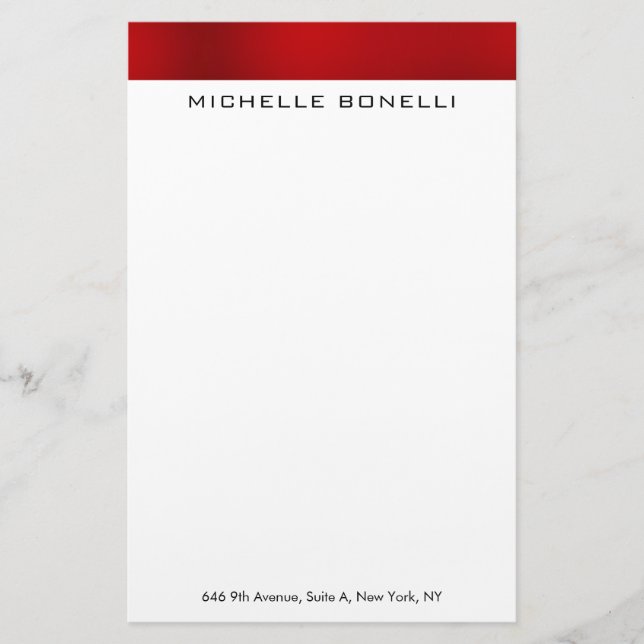 Professional elegant modern red white minimalist stationery (Front)