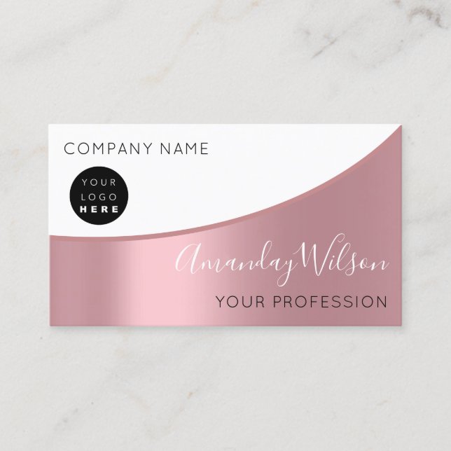 Professional Elegant Modern Rose Logo White Business Card (Front)