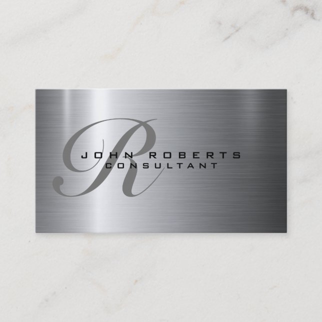 Professional Elegant Modern Silver Metal Business Card (Front)