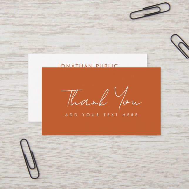 Professional Elegant Modern Terracotta Thank You Business Card (Front/Back In Situ)