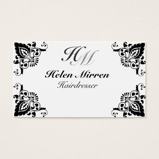 Professional Elegant Monogram Black Floral Business Card
