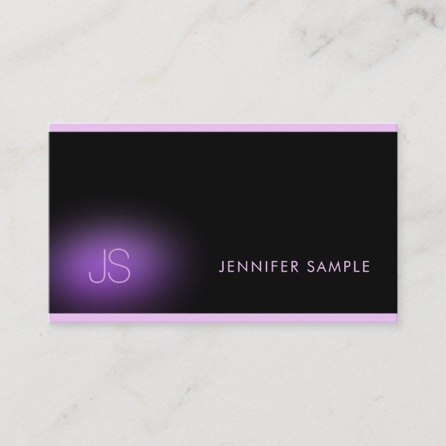 Professional Elegant Monogram Black Purple Modern Business Card (Front)