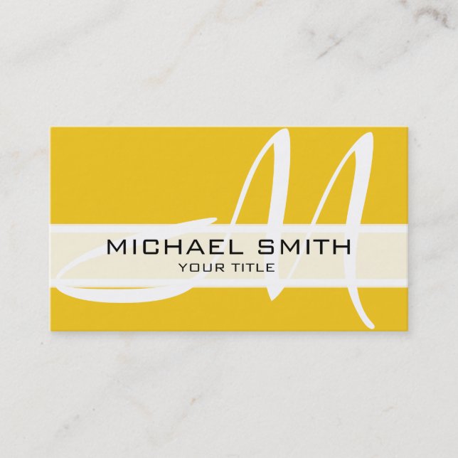 Professional Elegant Monogram Modern Deep Lemon Business Card (Front)