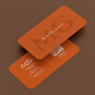 Professional Elegant Monogram Orange Initials Business Card
