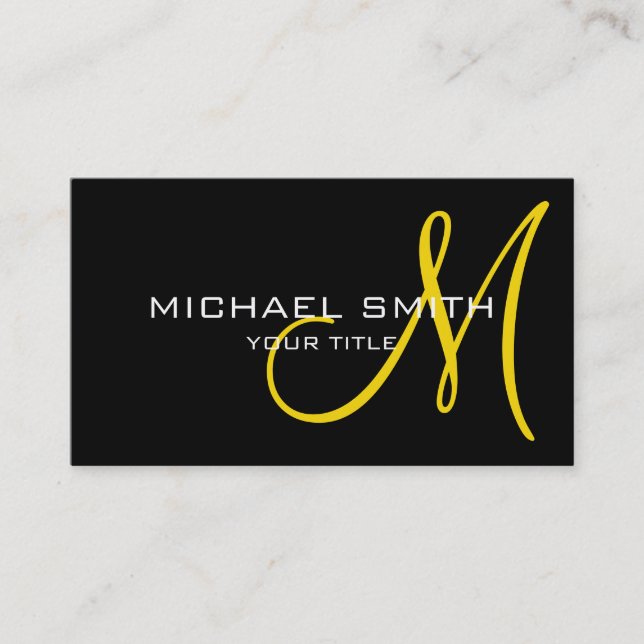 Professional Elegant Monogram Plain Black Business Card (Front)
