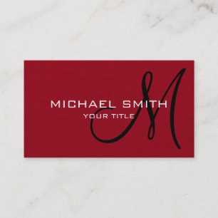 Professional Elegant Monogram Plain Dark Red Business Card