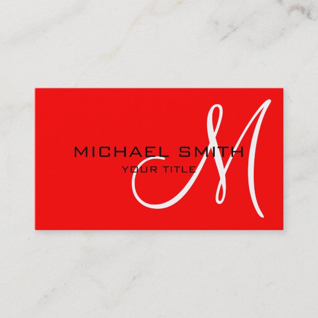 Professional Elegant Monogram Plain Red Business Card (Front)