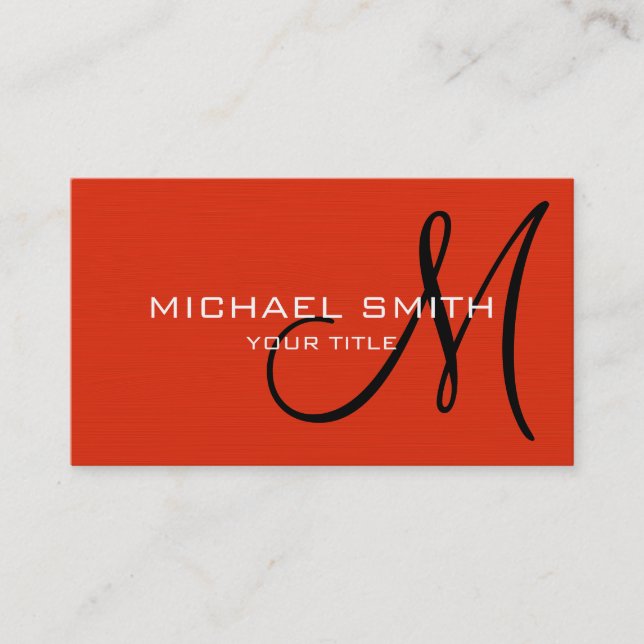 Professional Elegant Monogram Plain Red Orange Business Card (Front)