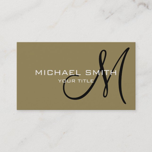 Professional Elegant Monogram Plain Tan Business Card (Front)