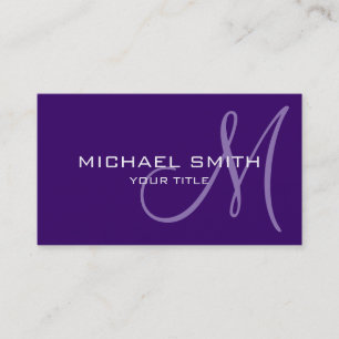 Professional Elegant Monogram Plain Violet Business Card