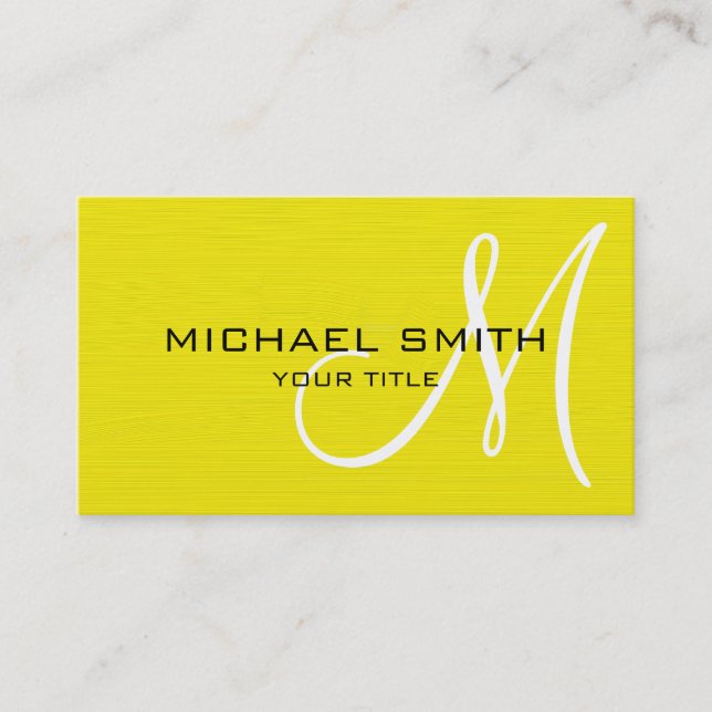 Professional Elegant Monogram Plain Yellow Business Card (Front)