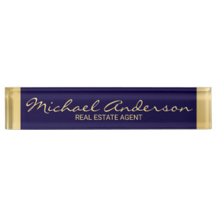 Professional Elegant Navy Blue and Gold Nameplate