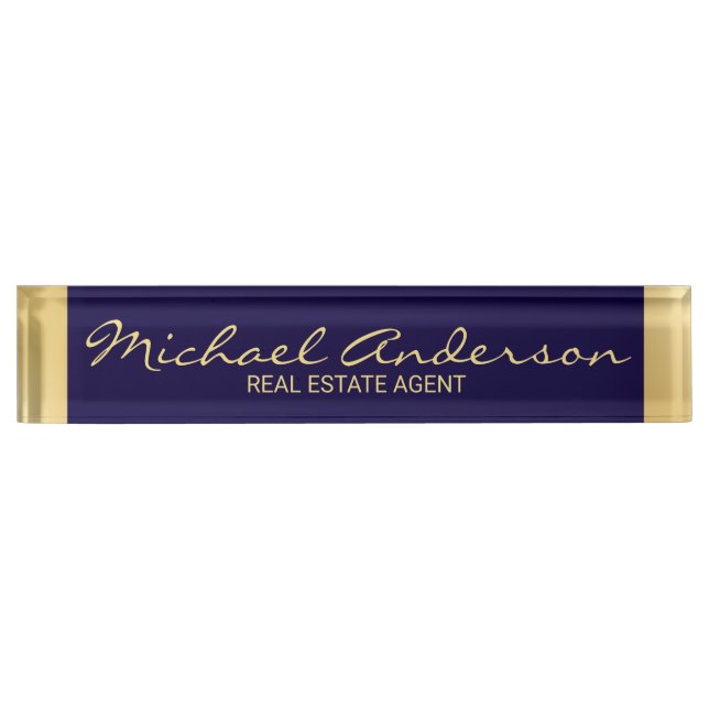Professional Elegant Navy Blue and Gold Nameplate (Front)
