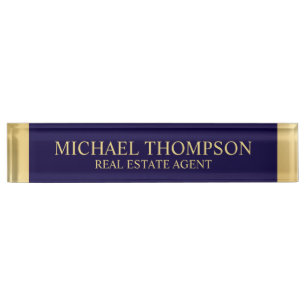 Professional Elegant Navy Blue and Gold Nameplate