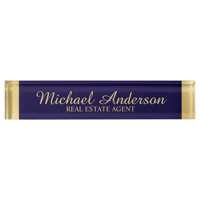 Professional Elegant Navy Blue and Gold Nameplate (Front)