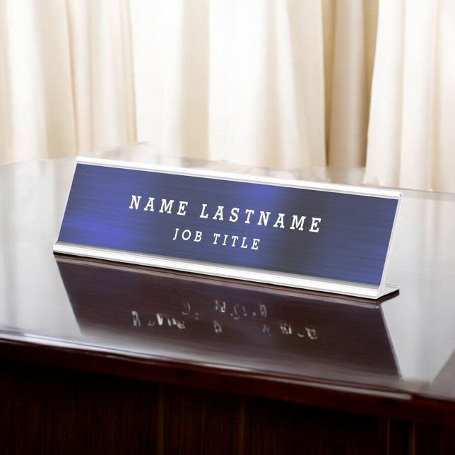 Professional Elegant Navy Blue Desk Desk Name Plate (Creator Uploaded)