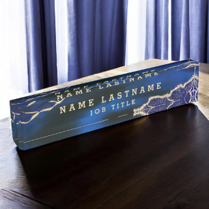 Professional Elegant Navy Blue Gold Agate Nameplate