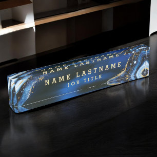 Professional Elegant Navy Blue Gold Agate Nameplate