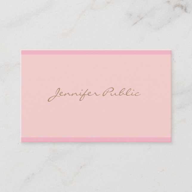 Professional Elegant Pink Gold Script Modern Plain Business Card (Front)
