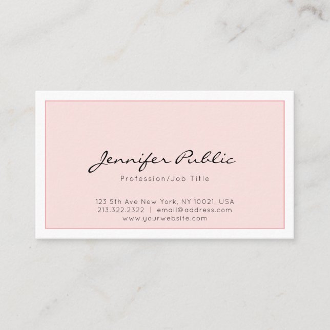 Professional Elegant Pink Minimalist Plain Trendy Business Card (Front)