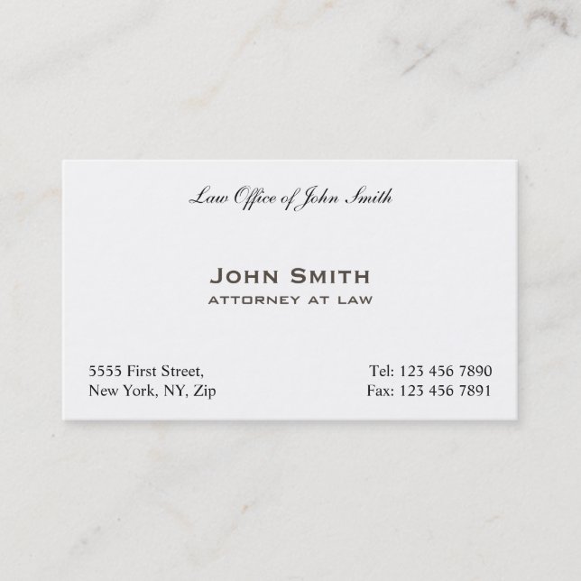 Professional Elegant Plain Attorney Law Office Business Card (Front)