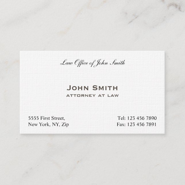 Professional Elegant Plain Attorney Law Office Business Card (Front)