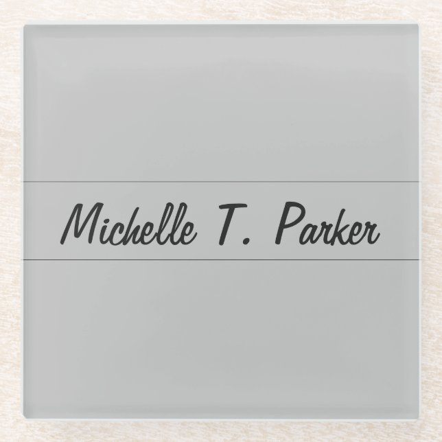 Professional elegant plain minimalist calligraphy glass coaster (Front)