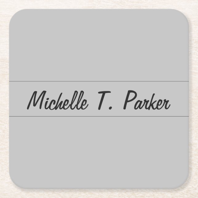 Professional elegant plain minimalist calligraphy square paper coaster (Front)