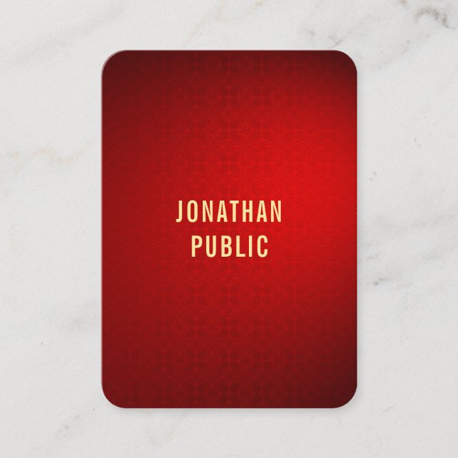 Professional Elegant Red Damask Gold Text Template Business Card (Front)