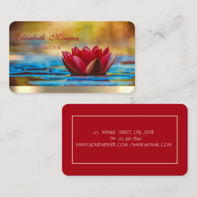Professional Elegant Red Lotus,Yoga  Business Card (Front/Back)