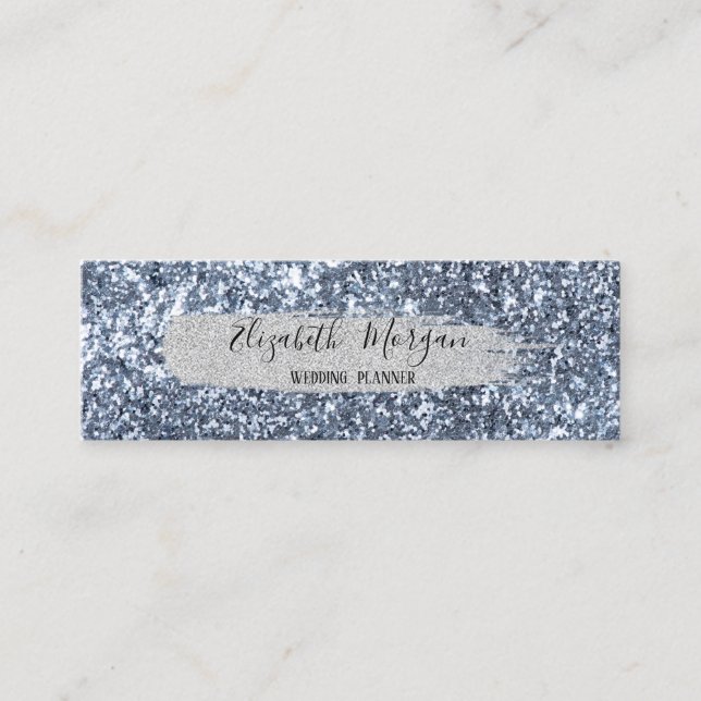 Professional Elegant Silver Glitter Brush Stroke Mini Business Card (Front)
