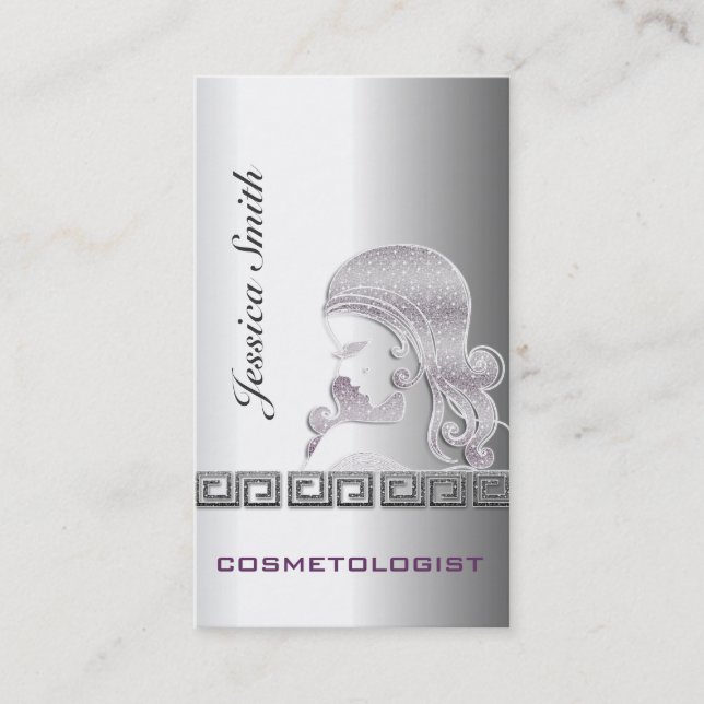 Professional elegant silver glittery silhouette business card (Front)