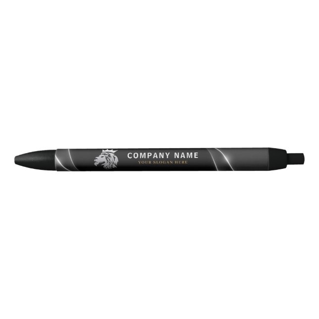  Professional Elegant Silver Lion Logo  Black Ink Pen (Front)