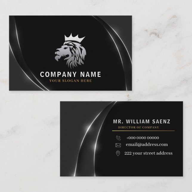  Professional Elegant Silver Lion Logo  Business Card (Front/Back)
