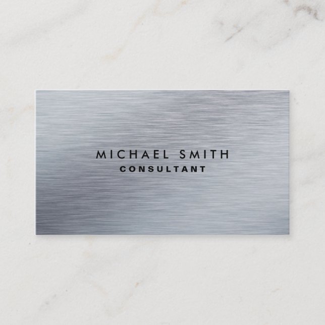 Professional Elegant Silver Metal Modern Plain Business Card (Front)