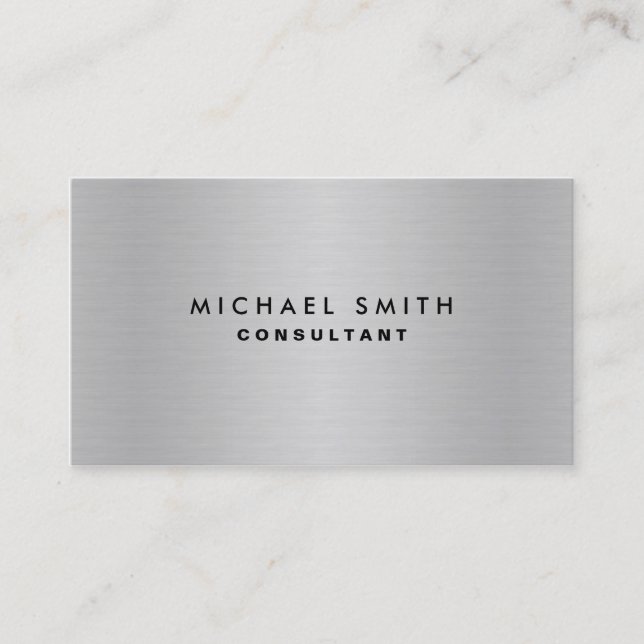 Professional Elegant Silver Metal Modern Plain Business Card (Front)