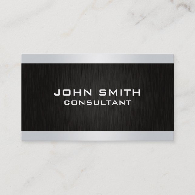 Professional Elegant Silver Modern Plain Black Business Card (Front)