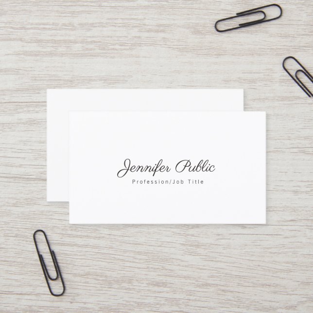 Professional Elegant Simple Chic White Modern Business Card (Front/Back In Situ)