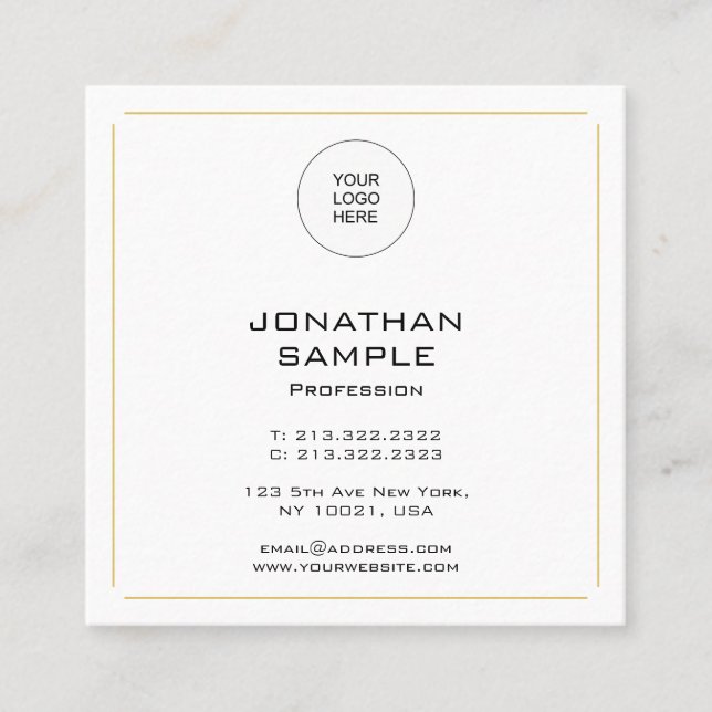 Professional Elegant Simple Gold Template Modern Square Business Card (Front)