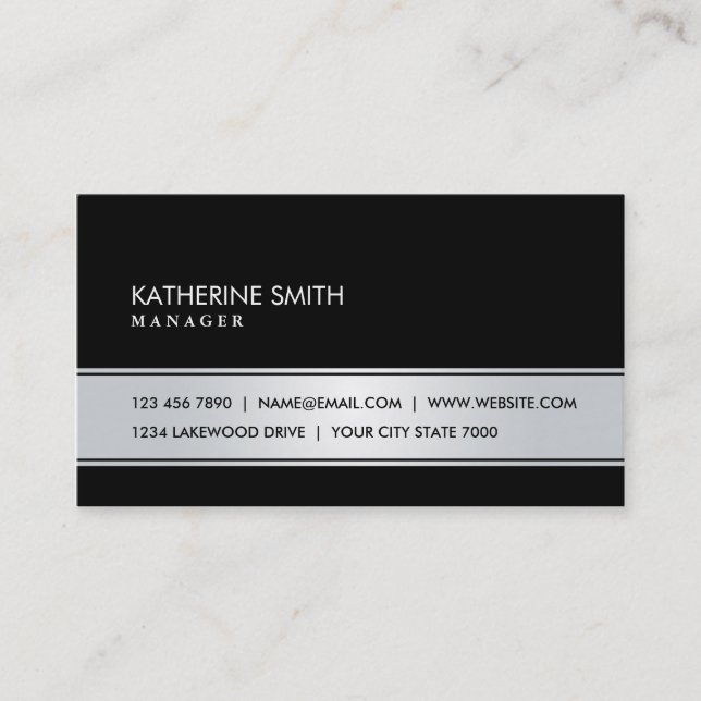 Professional Elegant Simple Plain Black and Silver Business Card (Front)