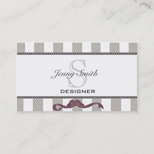 Professional elegant stipes lace bow monogram business card