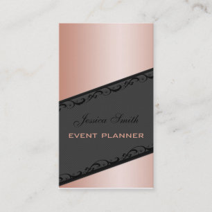 Professional elegant stripes lace champagne rose business card