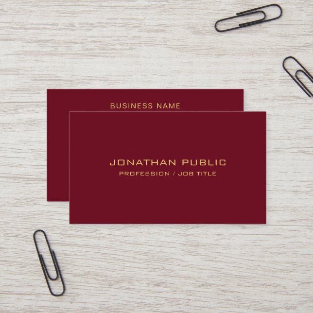 Professional Elegant Template Burgundy Red & Gold Business Card (Front/Back In Situ)